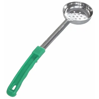 CRESTWARE Portion Controller: 4 oz Capacity, Stainless Steel, Perforated, Green, Plastic - Portion Control Spoons