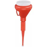 Capped Funnel: Polyethylene, 48 fl oz Fluid Capacity, 4 in Overall Dia, 17 1/4 in Overall Ht, Red (MPN 32130)