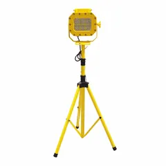 Single-head LED work light for hazardous locations. Operates on 90 to 277V AC with one brightness level. Yellow frame with IP65 rating for dust and water ingress protection. Suitable for industrial environments requiring safety-rated illumination.