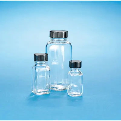 KIMBLE Sampling Bottle: 125 mL, 33-400 mm, Phenolic, LDPE/PTFE, Colorless, 24 - Rectangular Glass Lab Bottles