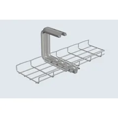 This steel bracket with a galvanized finish is designed for use with Cablofil 8 in width mesh tray. It functions as a support and securing component in cable management systems for routing electrical or data cables.
