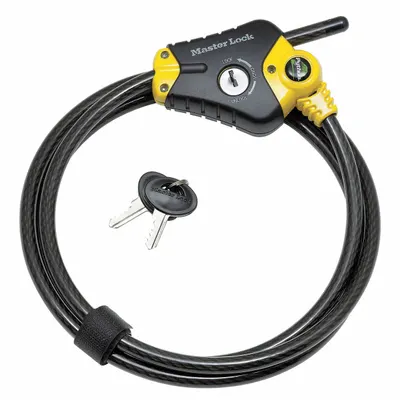 MASTER LOCK Cable Lock: Steel, Black, 6 ft Cable Lg, 3/8 in Cable Dia - Adjustable-Length Cable Locks