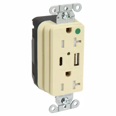 HUBBELL SNAP8300UACI Hospital-Grade Duplex USB Receptacle - Hospital-Grade Receptacles with USB Chargers