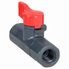 ASAHI one-piece PVC ball valve with 1/4 inch straight connection and lever handle. Rated for maximum pressure of 150 psi (CWP). Suitable for manual on/off flow control in water and low-pressure fluid handling systems.