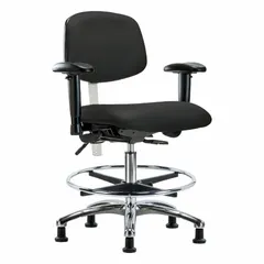 APPROVED VENDOR Vinyl Cleanroom Task Chair with Arms, ISO 5, Aluminum Base, Foot Support, Adjustable Height 21 1/2-29 in
