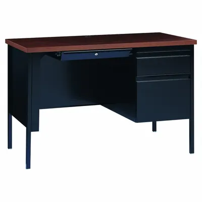 HIRSH Rectangular Office Desk, 45 in, Black Matrix/Walnut, 1 Pedestal, 2 Drawers - Pedestal Desks