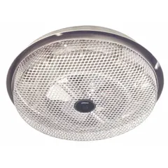 Fan-forced ceiling heater for surface-mount installation. Operates on 120V AC, 1-phase, delivering 1250W of heat. Gray finish. Dimensions: 2-11/16 in H x 11 in W x 2-3/4 in D. Thermostat not included. Suitable for supplemental heating in bathrooms, basements, or small rooms.
