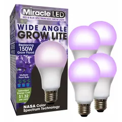 This A21-shaped LED grow bulb operates at 120V and provides a blue spectrum optimized for vegetative growth. With a 150W incandescent watt equivalency, it is suitable for indoor gardening, hydroponics, and greenhouse applications where controlled lighting supports leafy green development.