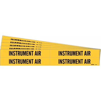 BRADY Pipe Marker: Instrument Air, Yellow, Black, Fits 3/4 to 2 3/8 in Pipe O.D. - Instrument Air Adhesive Pipe Markers