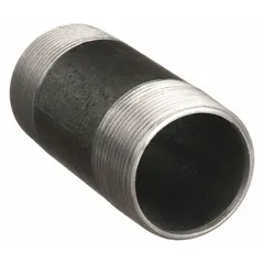 Schedule 40 welded pipe nipple with black anodized steel construction. Features male NPT threads on both ends for connecting pipe or fittings in low-pressure fluid, pneumatic, or hydraulic systems. Rated for 150 psi at 150°F. Made in USA.