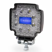 Square LED floodlight with pedestal design for permanent surface mount installation. Features a black housing and pigtail electrical connection. Provides wide-area illumination for work trucks, service vehicles, and industrial equipment in low-light conditions