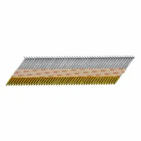 Collated framing nail with Pro Head, ring shank, and diamond point. 2 in overall length, 0.113 in shank diameter. Pack of 2,500. Used with pneumatic nailers for wood framing, sheathing, and truss assembly