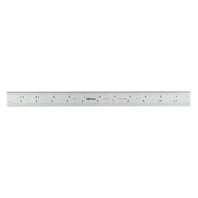 MITUTOYO Rigid Rule: 182-123, 12 in, 0.05 in Thick, 1/100 in/1/64 in, Chrome, Black - Stainless Steel Rulers