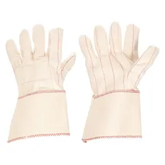 These uncoated knit gloves are made of cotton in beige color, rated for a maximum temperature of 275°F. They provide basic thermal protection and are suitable for light assembly, material handling, and inspection tasks where heat resistance and dexterity are required. Sold as a single pair.