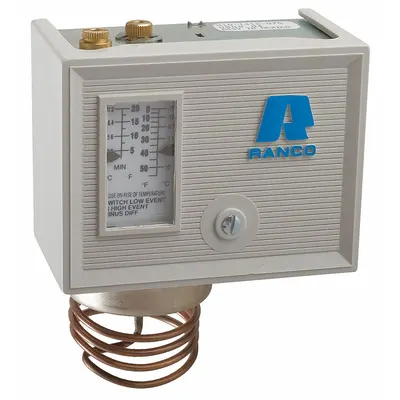 RANCO Refrigeration Control: Temp Control, 0°F to 55°F, SPST, Closes on Rise - Refrigeration Temperature Controls