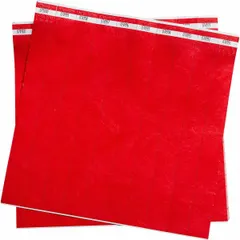 Disposable Tyvek wristband for temporary identification and access control. Blank surface allows custom marking. Red color aids visual sorting. 10-inch length fits most adult wrists. Tamper-evident design for single-use security. Pack of 500.
