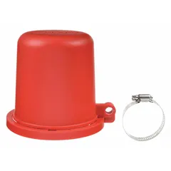 Red plug cap type lockout device for plug valves. Secures valves in the closed position during maintenance to prevent accidental operation. Suitable for industrial environments where valve lockout is required.