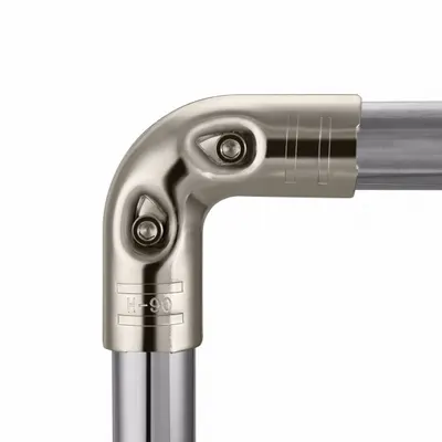 FLEXPIPE Round Angle Joint Set: Round Joint Set, Corner, Silver, Hot Rolled Steel - Clamps, Joints & Accessories for Clamp-On Pipe Systems