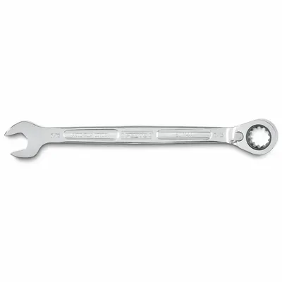 PROTO Combination Wrenches: Alloy Steel, Full Polish Chrome, 7/16 in Head Size - SAE Spline Ratcheting Combination Wrenches