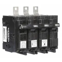 This B Series bolt-on miniature circuit breaker is rated 30 A at 120/240V AC, three-phase, three poles, with a shunt trip. It has a maximum AIR rating of 65kA at 240V AC and is designed for use with Siemens P1 panelboards. Suitable for protecting electrical circuits from overloads and short circuits in commercial and industrial applications.