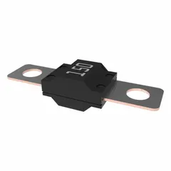 Two-hole, bolt-on, time-delay fuse rated 150 A at 32 V DC. Designed for overcurrent protection in DC electrical systems where high inrush currents occur. Suitable for automotive, marine, and industrial applications requiring secure bolt-on mounting.
