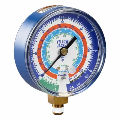 YELLOW JACKET Low Side Gauge: Low Side Gauge, Non-Liquid Filled, 3 1/8 in Dia, 1/8 in Male NPT - Analog Low Side Compound Pressure Gauges