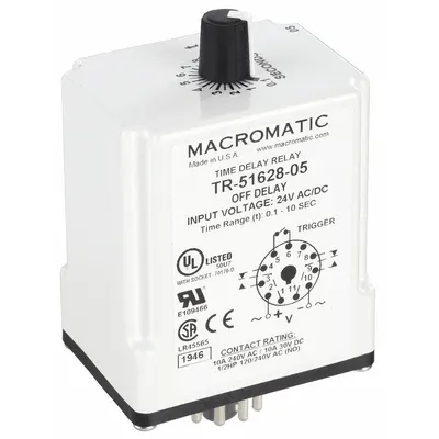 MACROMATIC Single Function Time Delay Relay: Socket Mounted, 24V AC/DC, 10 A - Socket-Mounted Relays