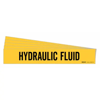 BRADY Pipe Marker: Hydraulic Fluid, Yellow, Black, Fits 8 in and Larger Pipe O.D. - Hydraulic Fluid Adhesive Pipe Markers