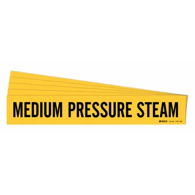 BRADY Pipe Marker: Medium Pressure Steam, Yellow, Black, Fits 8 in and Larger Pipe O.D. - Medium Pressure Steam Adhesive Pipe Markers