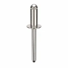 Inch-series blind rivet with a dome head, 0.249" diameter, 1 34/37" overall length, 19/32" body length, and 1 59/64" overall length. Supplied in a 100-piece pack. Used for permanent fastening in applications with single-sided access, such as metal fabrication and assembly.
