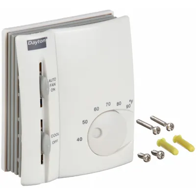 Dayton Low Voltage Thermostat: Cool Only, C/G/RC/Terminal Designations, Auto-On - Analog Thermostats