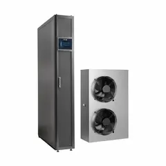 This equipment rack air conditioner delivers 88,000 BtuH of cooling capacity for server rooms and data centers. It operates on 208V AC power with an L6-20P NEMA plug configuration. Dimensions: 78 11/16 in x 11 13/16 in x 43 5/16 in.