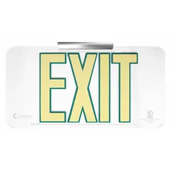 This photoluminescent exit sign is designed for emergency egress guidance in commercial, industrial, and institutional facilities. It is non-retroreflective and glows in the dark after exposure to light, ensuring visibility during power outages without electrical wiring. The sign features a single printed side and mounts to walls or ceilings via mounting holes.