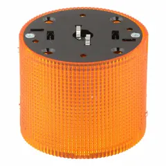 Multimode light module for visual indication in industrial environments. Provides flashing or steady amber light at 120V AC. Overall diameter 3 15/16 in. Compatible with LSLD series.