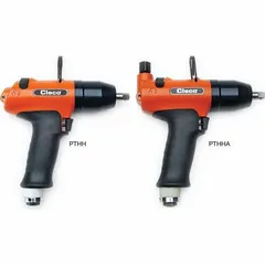 This CLECO pulse air-powered nutrunner features a right-angle head with a 3/8-inch drive and Pin Detent retention. It delivers a fastening torque of 40.6 ft-lb. Suitable for assembly and fastening tasks in industrial and manufacturing settings where controlled torque and access in confined spaces are required.
