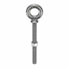 This machinery eye bolt features a shoulder design for stable bearing surface under axial loads. Made from 18-8 stainless steel with plain finish, it includes a nut. Thread size is 1/2"-13 with 3-inch thread length. Used for lifting, rigging, and securing loads in industrial settings.