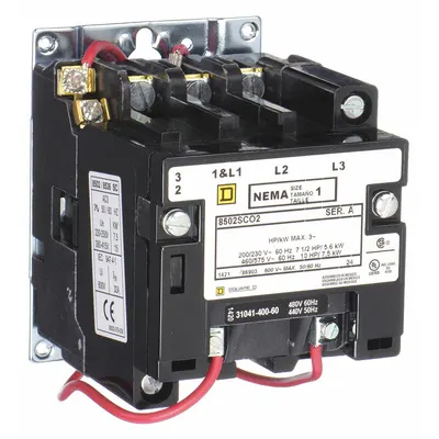 SQUARE D NEMA Magnetic Contactor: Non-Reversing, 3 Poles, NEMA Size 1, 27 A - Non-Reversing NEMA Contactors