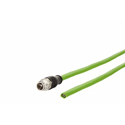 METZ CONNECT Cable: Cat7, M12 Plug Male Straight x Bare Wire, 2 m Lg, PUR, Green, X Coding - Single-Ended M12 Data Cordsets