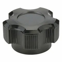 This 5-arm knob features a threaded hole for manual adjustment and clamping on industrial machinery, valves, and equipment. Made of thermoset material, it has a 1.63-inch diameter, 3/8-16 thread, and 45 mm thread length.