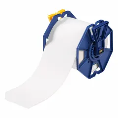 Continuous label roll made of white matte polypropylene for indoor use. Inkjet print-receptive material produces clear, smudge-resistant prints. Compatible with J7300 printer series. Suitable for asset tracking, cable identification, and general facility labeling.