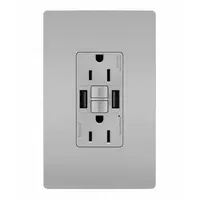 USB Receptacle: Duplex, 5-15R, 2 USB Ports, USB Type A, Gray, 125V AC, 15 A, GFCI (MPN 1597TRUSBAAGRY)