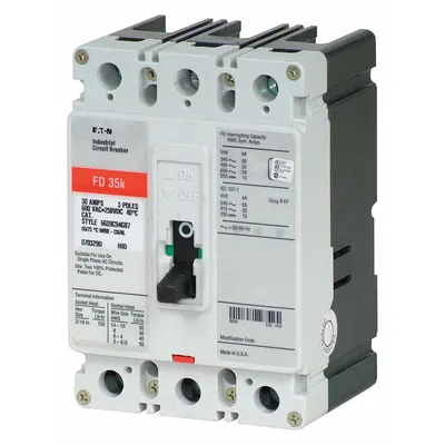 EATON Molded Case Circuit Breaker: 70 A Amps, 65kA at 240/277V AC, Fixed, ABC - FD-Frame Eaton Molded Case Circuit Breakers