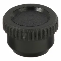Knurled knob with a threaded hole, featuring a plastic body with a steel #10-32 threaded insert. The 0.75-inch diameter provides a comfortable grip for manual adjustment, clamping, or positioning tasks in light-duty industrial equipment, jigs, and fixtures.