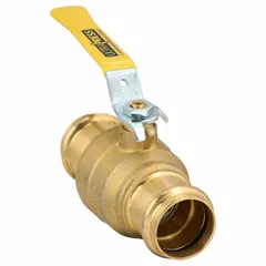 This two-piece brass ball valve features a straight press x press connection and a PTFE seal. The locking lever handle provides secure flow control. Suitable for on/off or redirecting flow in water, oil, and gas piping systems.