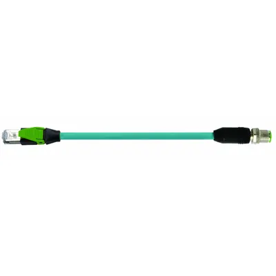 MURRELEKTRONIK Cordset: Cat6, M12 Male Straight x RJ45 Female Straight, 2 m Lg, TPE, Turquoise - M12 Connector to RJ45 Connector Cordsets