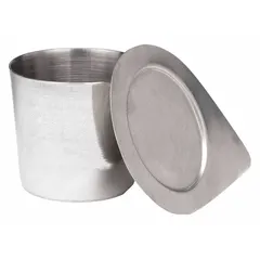 Polished nickel crucible with 100 mL capacity, 57 mm diameter, and 56 mm overall height. Suitable for high-temperature melting, ashing, and sample preparation in analytical chemistry and materials testing. Nickel construction resists corrosion and contamination during repeated heating cycles.