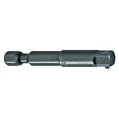 This adapter converts a 1/4" male hex drive from a power tool into a 1/4" square output drive. It has an overall length of 10 inches and an oiled finish. Suitable for industrial assembly, automotive repair, and manufacturing applications requiring a square-drive connection for sockets or accessories.