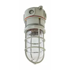 This bulb-dependent jelly jar vapor-tight light fixture is rated for 125V AC and supports up to 150W. It features a composite housing and is designed for ceiling mounting. Suitable for environments requiring moisture and dust resistance, such as industrial and commercial areas. Bulb not included.