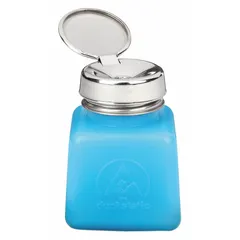Non-sterile HDPE dispensing bottle with a 118.2 mL (4 fl oz) capacity. Blue body with a silver dropper closure included; no label. Designed for controlled drop-by-drop dispensing of liquids in laboratory and industrial settings.