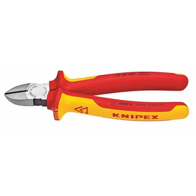 KNIPEX Diagonal Cutting Plier: Insulated, Std, Narrow, 1 in Jaw Lg, 7/8 in Jaw Wd - Standard-Cut Insulated Diagonal-Cutting Pliers